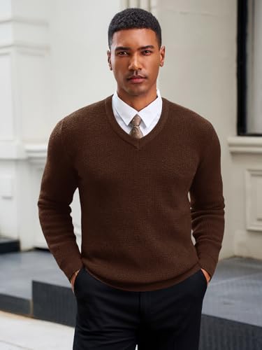 Runcati Mens V Neck Sweater Casual Waffle Knitted Pullover Slim Fit Fall Winter Basic Warm Sweaters2