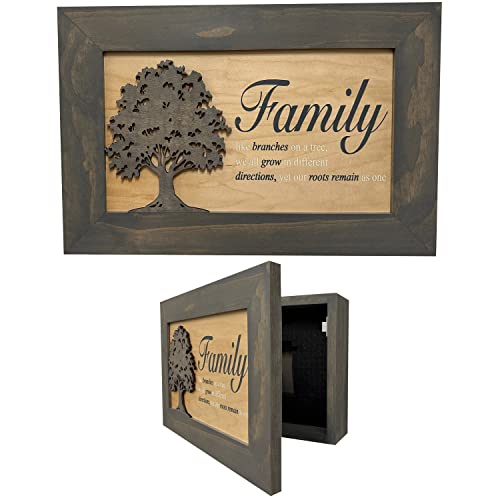 Bellewood Designs Family Tree Hidden Gun Safe - Handcrafted Gun Concealment Decor - Hidden Gun Shelf for Quick Access - Hidden Wall Safe for Secure Storage - Made in USA (Gray)