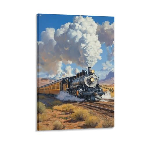 Tableau train à vapeur salon : toile vintage pour déco de bureau