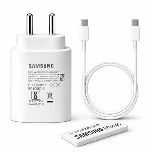 Image of Samsung 25W C-Type PD Superfast Charging Adapter with 3.3 ft Type C Cable for Galaxy A57|A55|A16|A36| A56|A06|M07|M17|M36|M35|M16|M06|M07|M17|M05|M56|F36|F06|F05|F56| 25watt USB C Fast Charger, White