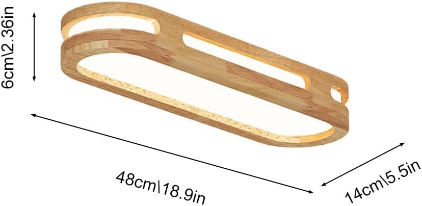 Dimmable LED Ceiling Lights Rectangular Modern Wood Lamp Linear Semi Flush Mount Wraparound Shape Lighting Fixture with Remote Control for Kitchen Dining Living Room