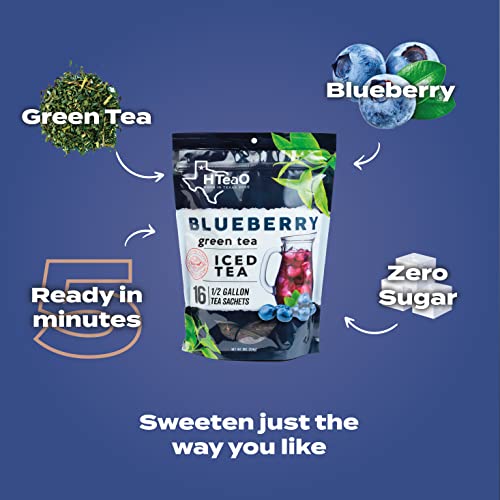 Hteao Iced Tea Sachets (Blueberry Green Tea), Make Real Texas-Style Tea In 5 Minutes, 8 Gallons Per Package (Pack Of 16 Sachet Bags) #TOP5