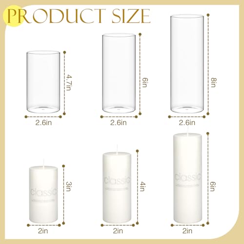 KZITLFE 24 Pcs Pillar Candles and Glass - Wedding Candles for Tables?2.6'' X 4.7'', 6'', 8'' White Pillar Candles Bulk in Glass for Weddings, Parties, Dinners Decorative (12 Set)