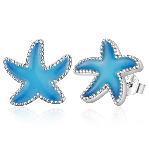 Pendientes de estrella de mar de plata de ley 925, pendientes para niñas, pendientes de océano, joyería elegante de diseño para mujer, Plata, Sin piedra preciosa