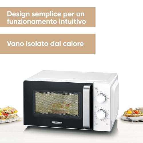 SEVERIN Microonde Solo, forno a microonde per scongelare e riscaldare, forno a microonde con piatto girevole per una distribuzione uniforme del calore, bianco/nero, MW 7885 - 2
