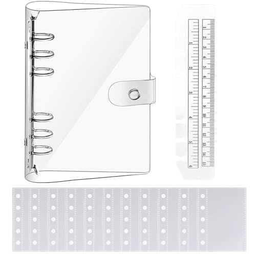 Selinear 透明 6穴 バインダー A7 PVC 防水 柔らかい 手帳 収納帳ル リフィル ポケット 定規付き A7内ページ*10