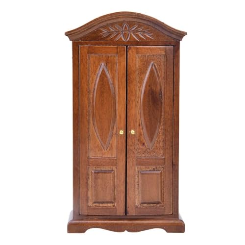 Dollhouse Wardrobe,1:12 Simulation Miniature Bedroom Furniture Wooden Vintage Cabinet for