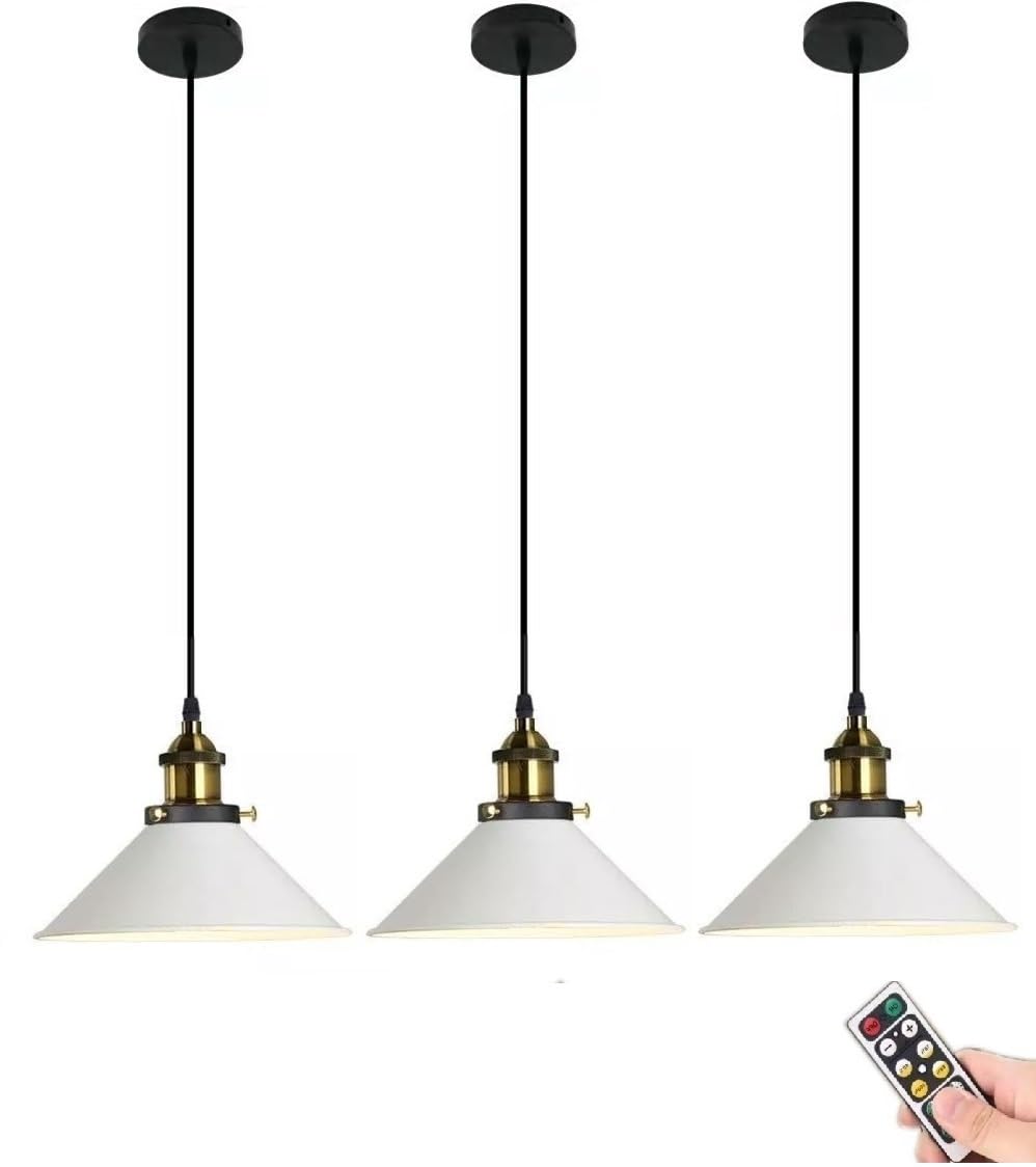 Draadloze hanglamp op batterijen, met afstandsbediening, witte hanglamp voor slaapkamer, eetkamer, keukeneiland, draadloos plafondarmatuur (3 lichtkleuren