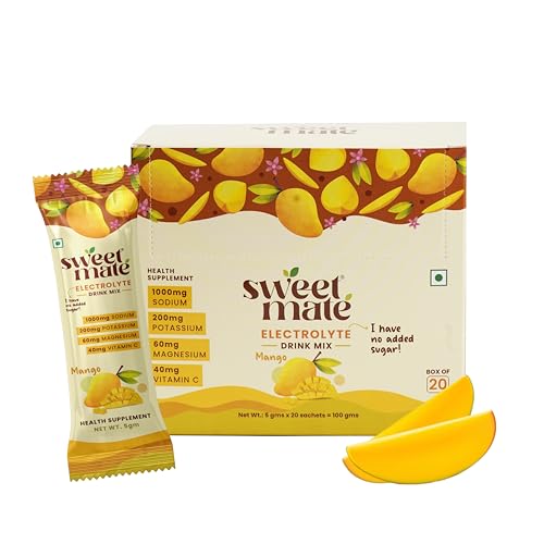 Image of Sugar Free Mango Electrolyte Drink Mix Sweetened With Stevia -5g (20 Sachet) No Preservatives and Chemicals | Offers 10x more Electrolyte | Keto Friendly Vegan