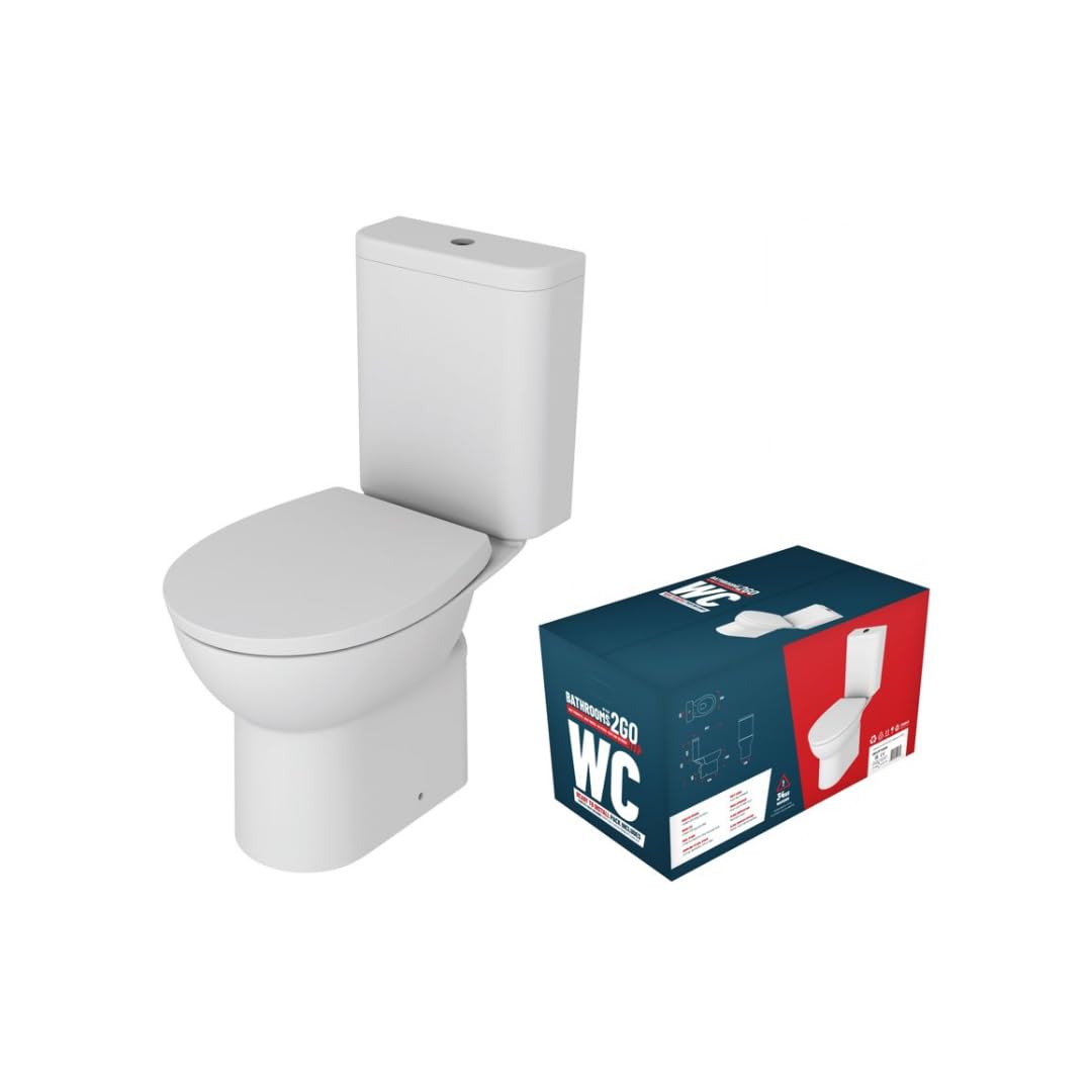 Close Coupled Toilet, Rimless WC & Soft Close Seat