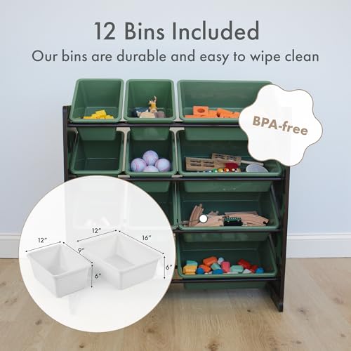 Image of Humble Crew Toy Storage Organizer with 12 Removable Storage Bins for Kids Playroom, 4-Tier Toddler Toy Organization, Army Green Camo