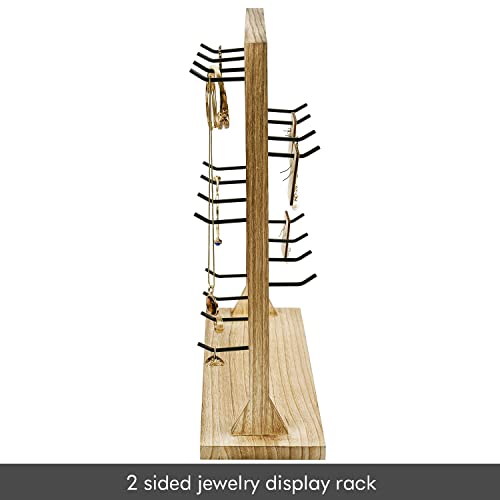 Ikee Design Wooden Jewelry Display Rack With 20 Hooks, Earring Card Display Holder Stand With Hooks, Jewelry Tower For Earring Cards, Necklaces, Keychains, Oak Color #TOP4