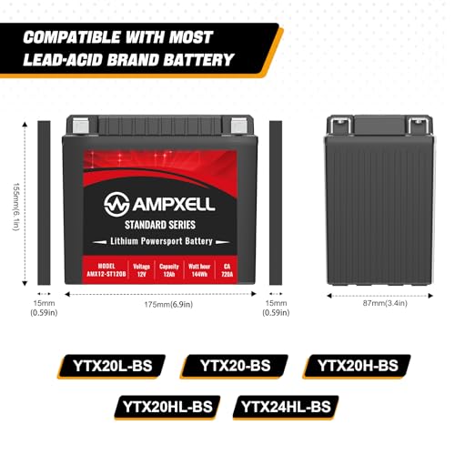 Image of YTX20L-BS Lithium Motorcycle Battery, 12V 12Ah 720 CCA 4.8 lbs Lightweight, Powersports Replacement for ATV UTV Scooter Generator