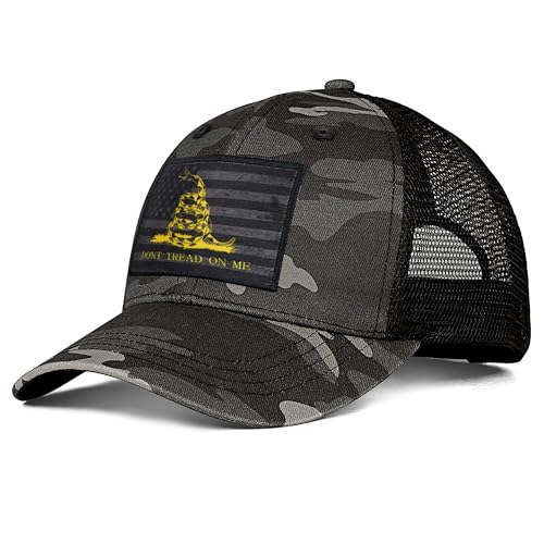 Don't Tread on Me Trucker Hats Baseball Cap for Men - Adjustable Embroidered American Flag Snake Hat with Snapback, Camouflage