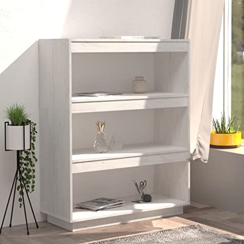 FENLAX Estanterías Libros 80x35x103 cm Madera De Pino Maciza Blanco Estanterias Almacenaje Madera Estanteria Oficina Mueble Almacenaje Salon Estantería De Madera Elegante Vitrinas para Salon