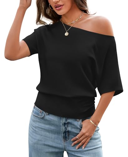 ADORPOP Off Shoulder Tops for Women - Short Sleeve Batwing Sweater Soft...