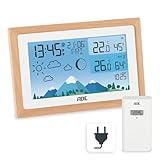 ADE Wetterstation Funk mit Außensensor | Innen- und Außentemperatur mit Wettervorhersage | Hygrometer und Barometer | Funkwecker mit 2 Weckzeiten | inkl. Batterie und Netzadapter