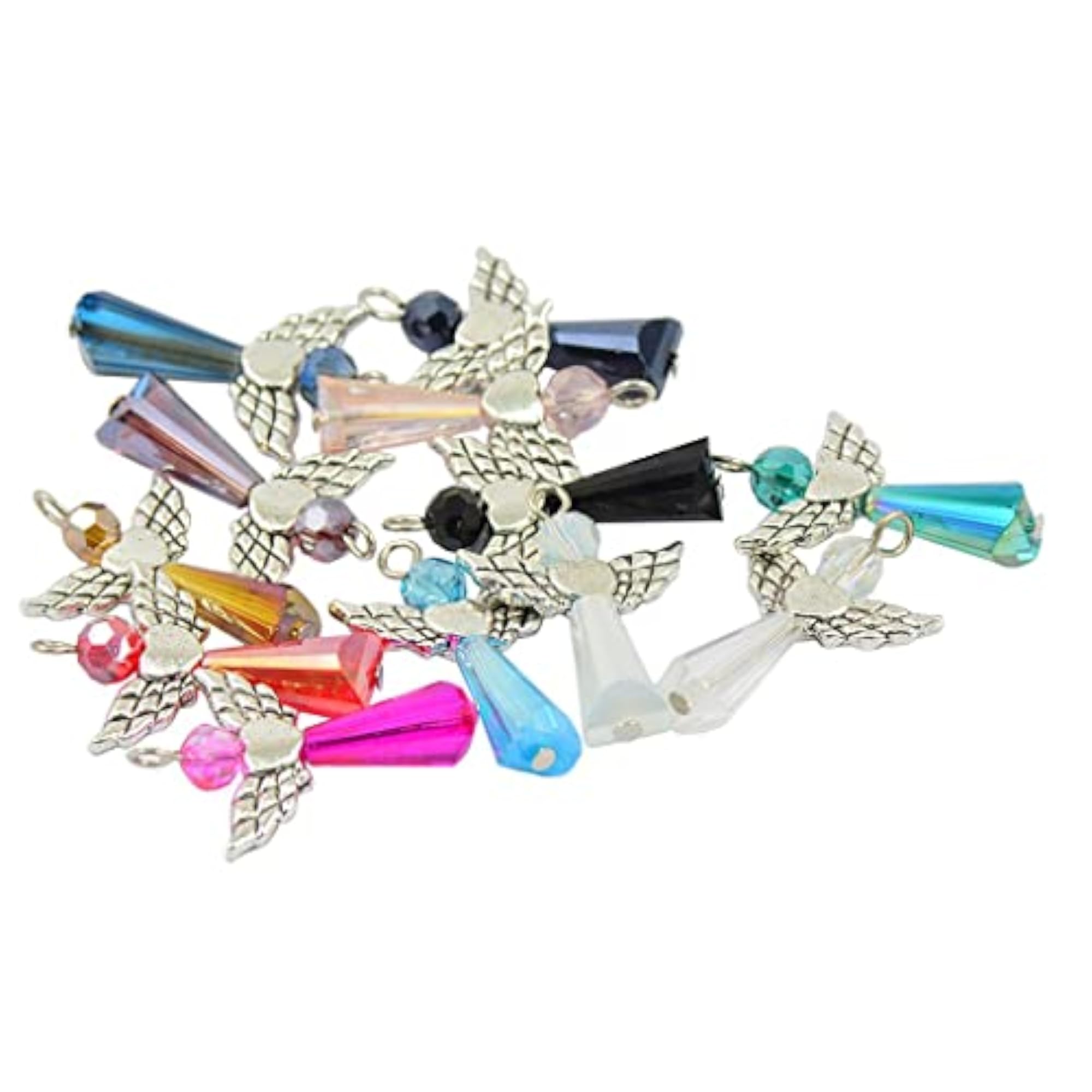 24x Beaded Tibetan Silver Angel Heart Wing Dangle Pendant