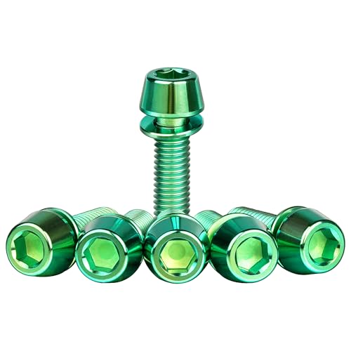 Image of Titanium Ti Allen Hex M5x16 18mm Tapered Head Bolt with Washer Screw for Bicycle Stem Parts Pack of 6 (Green, M5x16mm)