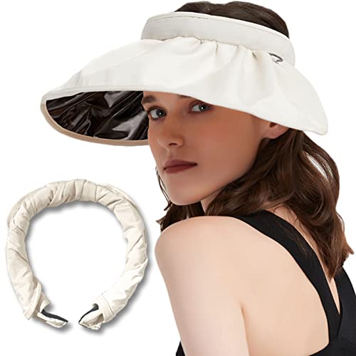 Sengseng Visière Femme, Anti UV Casquette Visière, Visiere Casquette, Large Bord Chapeau de Plage, Casquette de Protection Solaire, UPF50+, pour Plein Air Loisirs, Plage Voyage, Running (Blanc Crème) Cover