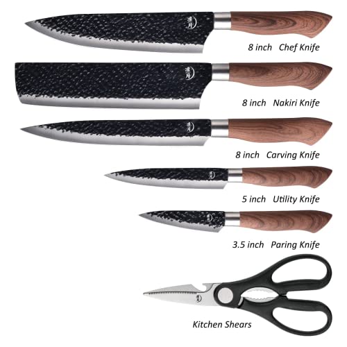 Ritsu Chef Knife - 8" Chef's Knife, Black Titanium Coated Blade Japanese Chef Knife, Sus430 Stainless Steel Handle, Ultra Sharp Kitchen Knife (6 Pc Knife Set) (Knife-004) #TOP1