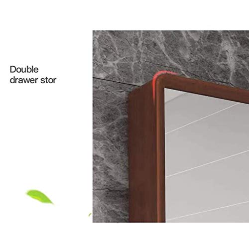 Kmmk Wall-Mounted Mirror,Mirror Cabinets Aluminum Bathroom Wall Mounted Bathroom Mirror Bathroom Mirror Bathroom Cabinet Drawer With Moisture,Brown,80Cm #TOP2