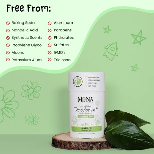 Mona Brands 100% Natural Deodorant For Kids | For Girls & Boys | Sensitive Skin | No Baking Soda | No Aluminum | Vegan, Non-Gmo, Gluten And Cruelty Free (3-Pk Honeydew 1.76 Oz Each) #TOP5