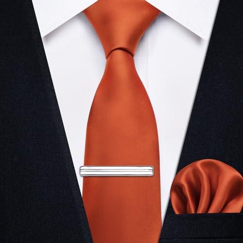 Image of YourTies Skinny Ties for Men Satin 2.4 inch Slim Necktie with Pocket Square Tie Clip Set Solid Color Wedding Party Business