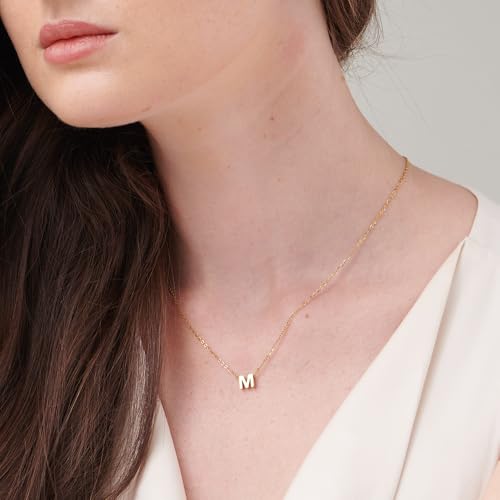 Image of PALMONAS 18k Gold Plated Small Letter Necklace for Women - Gift for Girls & Women | Waterproof & Anti-Tarnish Necklace (Initial M)