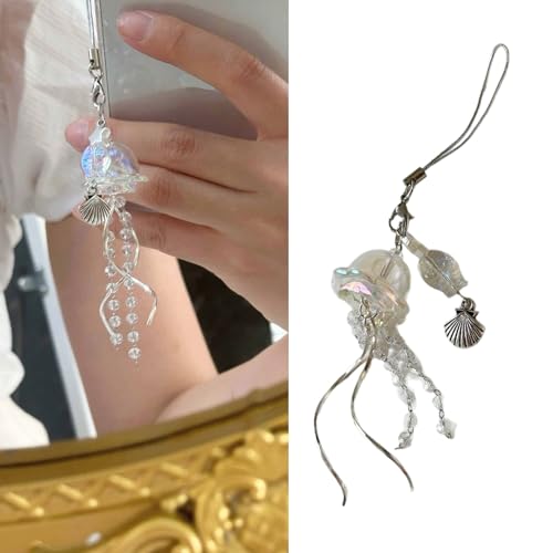 LAMDNL Unique Jellyfish Phone Charm Hanging Rope Sea Theme Star Pendant Phone Chain Strap Handmade Beaded Keychain Accessory