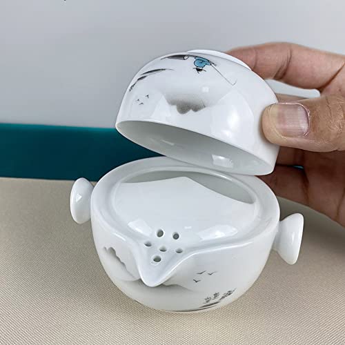 Image of Convenient Teapot Cup Porcelain Teacup White Glazed Travel tea set (Landscape set)