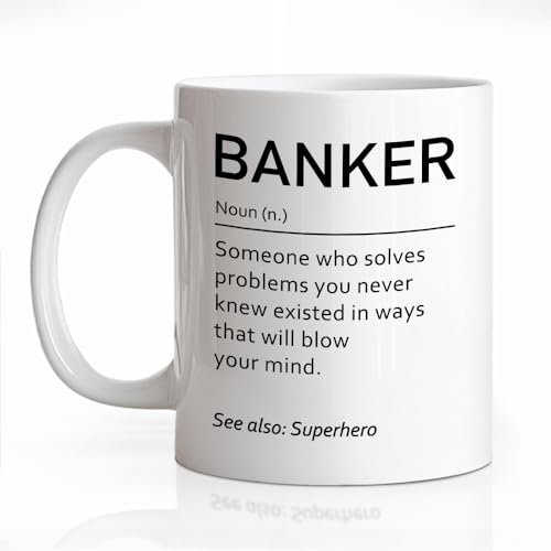 LAGZDFC Banker Definition Ceramic Coffee Mug for Women Men, Bank Office Gifts for Banker, Banks Work Gifts, Funny 11oz Financial Advisor Mug, Bankers Appreciation Present, Bank Teller Coffee Cup
