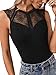 SweatyRocks Women's Sleeveless Round Neck Contrast Lace Skinny Bodysuit Ribbed Knit Tank Top Black M