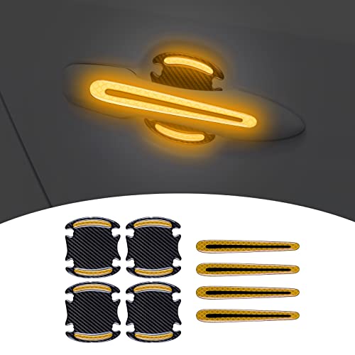 Bilisin 8 Pieces 3D Car Door Handle Door Bowl Reflective Sticker Universal Car Night Visibility Reflective Safety Warning Anti Collision Scratches Protector For Cars Trim Sticker Yellow #TOP16