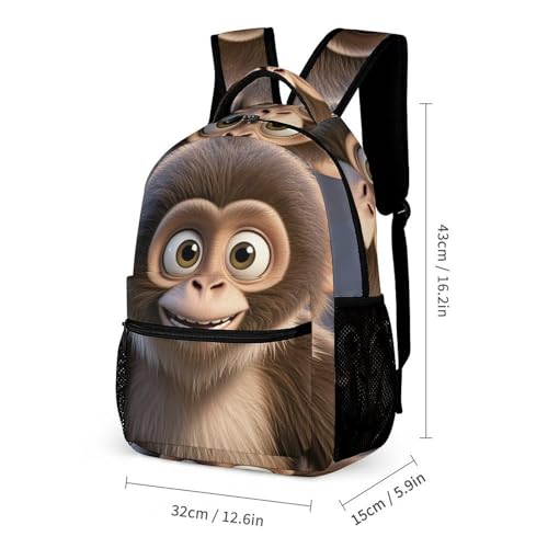 Cartoon Brown Monkey Backpack Set 3 Piece, Durable Backpack Insulated Lunch Bag Portable Pencil Case for Men Women2
