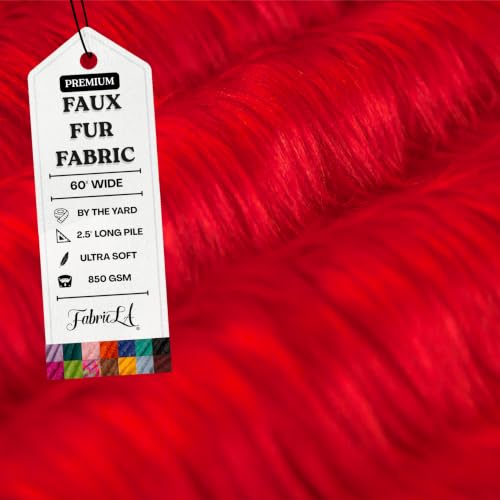 Image of FabricLA Faux Fur Fabric by The Yard - Artificial Craft Fur - 36 inch X 60 inch Inch Wide - Fur Fabric for Craft Supply, DIY Furry Plush Projects, Sewing, Decoration, Upholstery, Red, 1 Yard