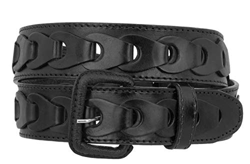 El Presidente - Mens Black Braided Cowboy Dress Belt Leather Removable Buckle