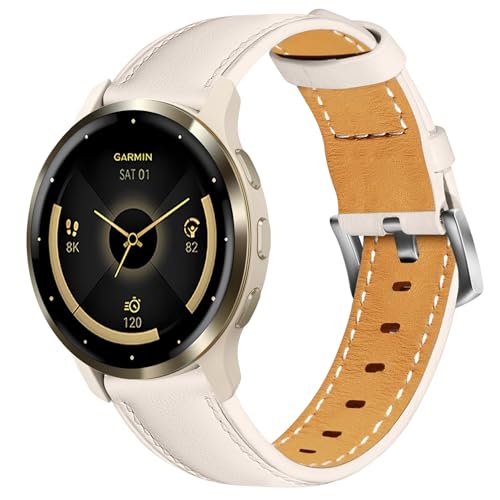 Laband 18mm Leather Watch Band Compatible with Garmin Venu 3S 41mm/Venu 4 41mm/Venu 2S/Vivoactive 4S/Vivomove 3S/Forerunner 265S/Forerunner 255S, Genuine Leather Soft Strap Wristband for Women Men