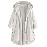 YAnGSale Top Plus Size Coat Women Winter Sweater Fleece Irregular Outwear Button Pocket Jacket Hooded Woolen Coat Hoodies Overcoat (White, 5XL)