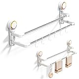 Porta Asciugamani Ventosa, Porta Asciugamani da Bagno, Portasciugamani Senza Foratura, 6 Ganci per Asciugamani, 35-60 cm Telescopico Appendi Asciugamani Bagno, per Bagno e Cucina, Bianco