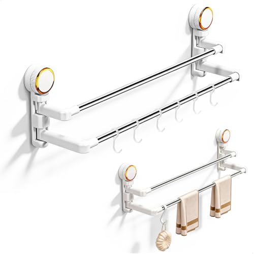 Porta Asciugamani Ventosa, Porta Asciugamani da Bagno, Portasciugamani Senza Foratura, 6 Ganci per Asciugamani, 35-60 cm Telescopico Appendi Asciugamani Bagno, per Bagno e Cucina, Bianco
