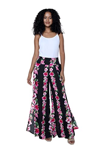 Lady High Slit Wide Leg Pants in Tropical Pink Line Floral