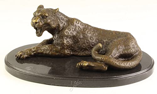 Sculpture de luxe en bronze léopard sur socle en marbre 28,4 x 16,5 x 11,4 cm
