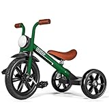 KRIDDO Kids Tricycles Age 2 Years to 5 Years, 12 Inch Puncture Free Rubber Wheel w Front Light, Adjustable Seat Height, Gift Toddler Tricycles for 2-5 Year Olds, Trikes for Toddlers, Green