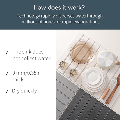 Volminex Alfombrilla Escurreplatos de Diatomita, Absorbente Alfombra Escurreplatos, Alfombrilla Fregadero Cocina Plegable, Alfombrilla de Barro de Diatomeas para Secar Platos (Gris Oscuro, 60 x 40 cm) - imagen 6