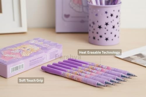 Image of Alokik 12 Pcs Princess Erasable Gel Pen Set 0.5mm Fine Point - Cute Pink Dream Cartoon Pens with Eraser Tip, Smooth Writing Retractable Gel Pens for Kids Girls School Office Supplies Stationery
