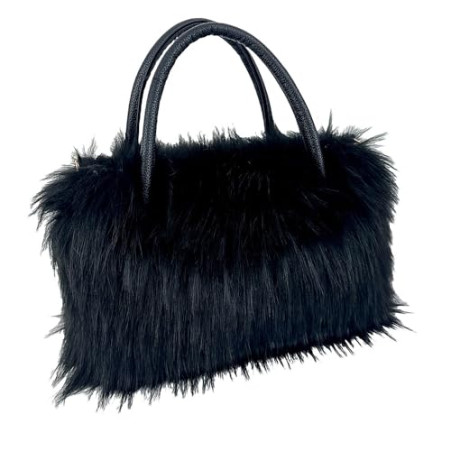 QMFUR Women's Shoulder Handbags Furry Fluffy Fuzzy Faux Fur Tote Bag Satchel Handles Handbag