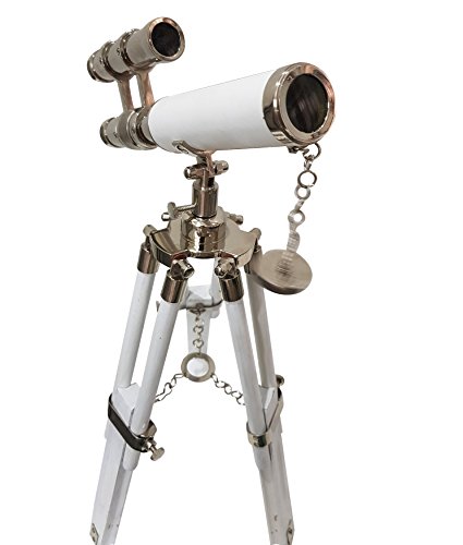 White Leather Nautical Telescope Tabletop Movie Prop Marine Vintage Collection