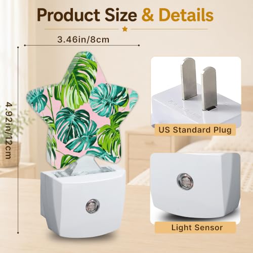 Image of Star Night Light with Dusk to Dawn Sensor, Tropical Palm Leaves Plug in Night Light for Kids Bedroom Nursery, Soft Warm Glow Lamp for Hallway Bathroom Energy Saving