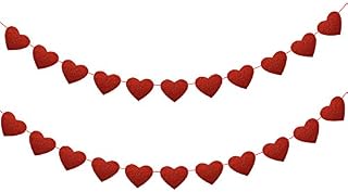 HOWAF 12M/39.4FT Glitter Valentine Red Heart Garland Banner PVC Love Heart Bunting Decoration for Valentine's Day, Anniversary, Engagement, Birthday, Wedding Party Backdrop Party Supplies